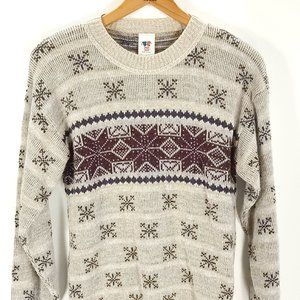 Vtg Sweater Bazaar Pullover Men's Medium Multicolor Snowflake Holiday Design